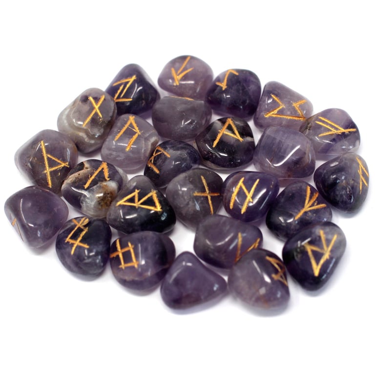 Amethyst Runes Stone Set (Pouch Included) - Ancient Divination Tool