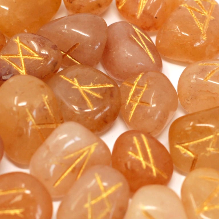 Yellow Aventurine Runes Stone Set - Enhances Intuition & Protection