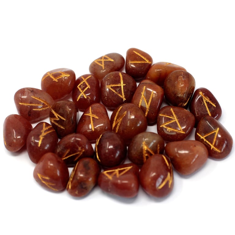 Aventurine Runes Stone Set (Red) - Ancient Symbols Carrying Positive Energy