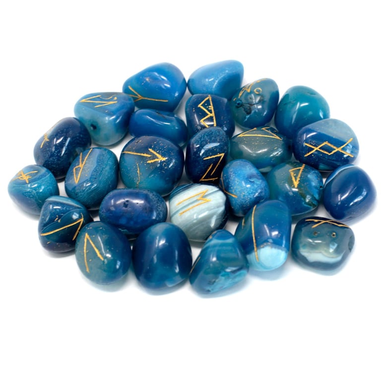 Blue Onyx Runes Stone Set - Authentic Ancient Artifacts for Divination