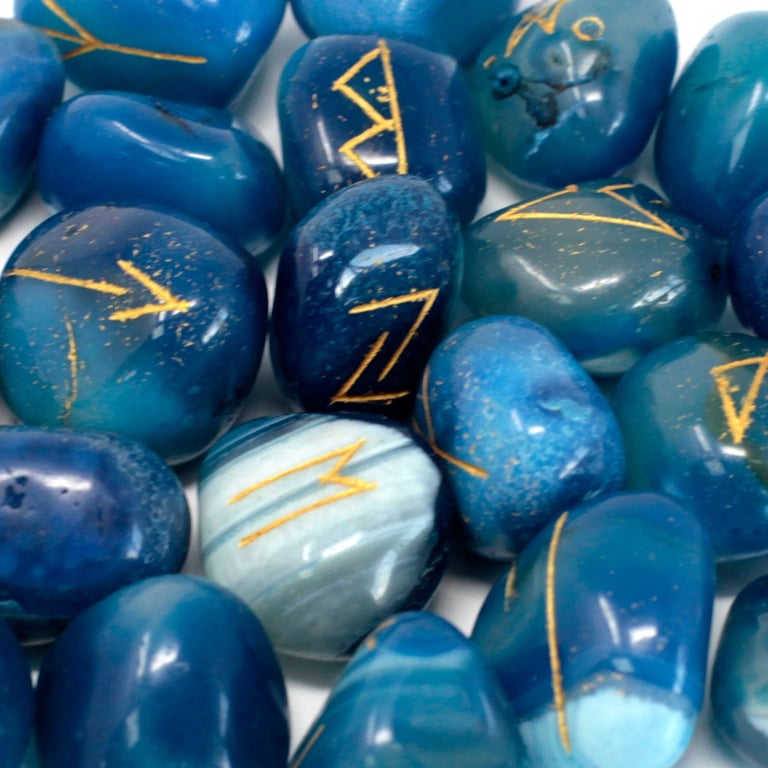 Blue Onyx Runes Stone Set - Authentic Ancient Artifacts for Divination