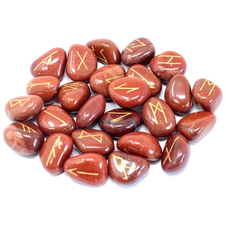 Red Jasper Runes Stone Set - Ancient Symbols Carrying Case