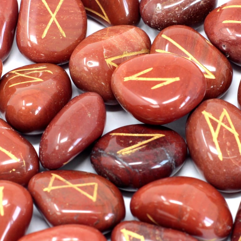 Red Jasper Runes Stone Set - Ancient Symbols Carrying Case