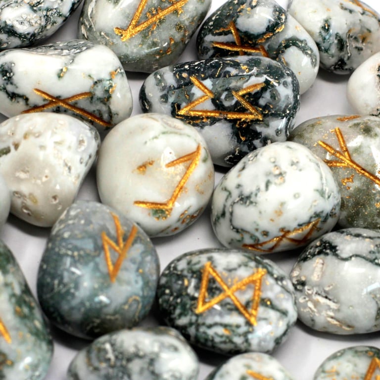 Tree Agate Runes Stone Set (40 Pieces) - Authentic Amulet Accessory