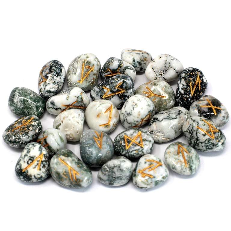 Tree Agate Runes Stone Set (40 Pieces) - Authentic Amulet Accessory