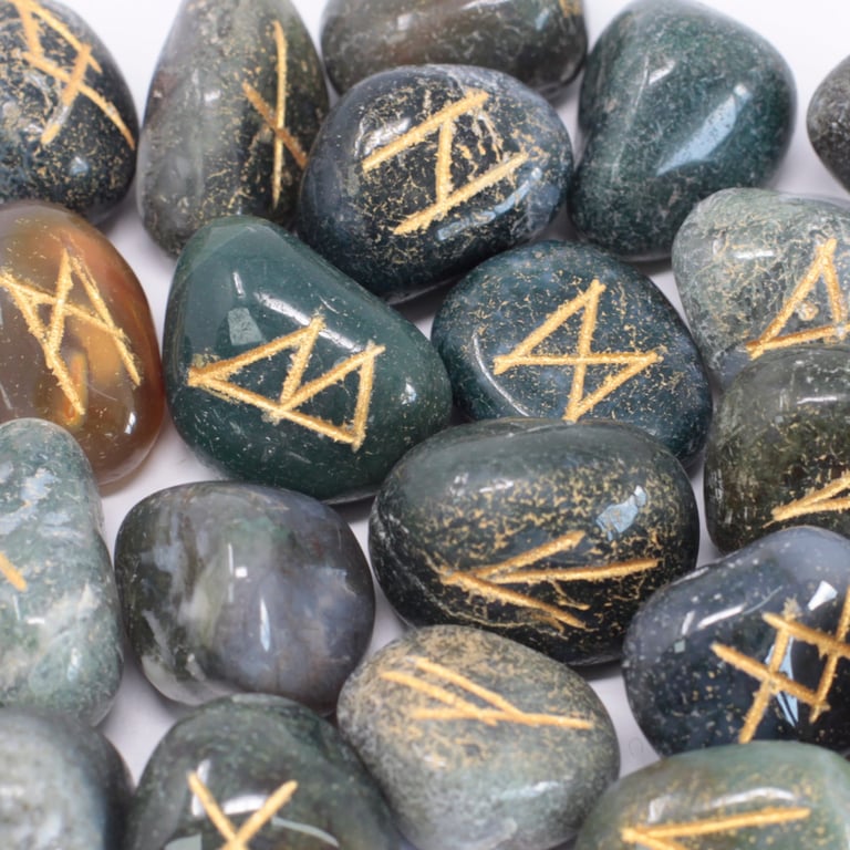 Moss Agate Runes Stone Set - Ancient Divination Tool