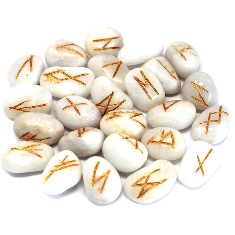 White Agate Runes Stone Set - Ancient Symbols Carrying Positive Energy