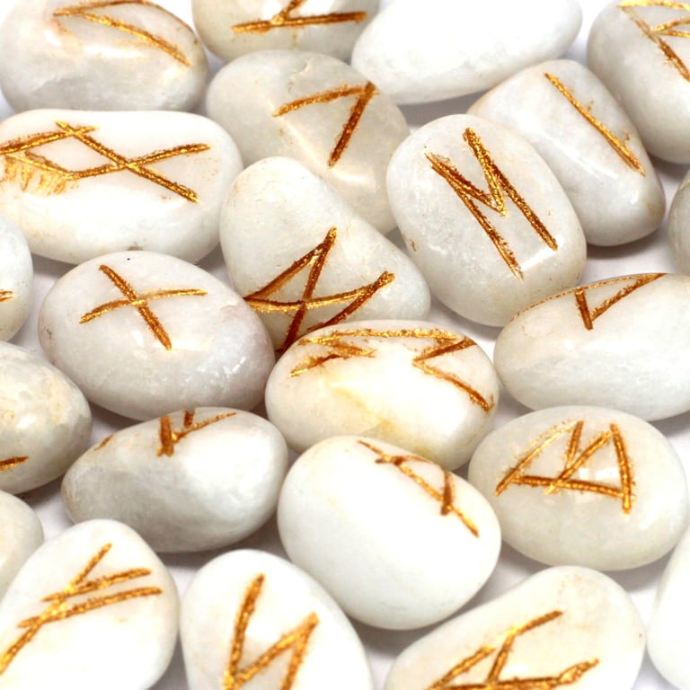 White Agate Runes Stone Set - Ancient Symbols Carrying Positive Energy