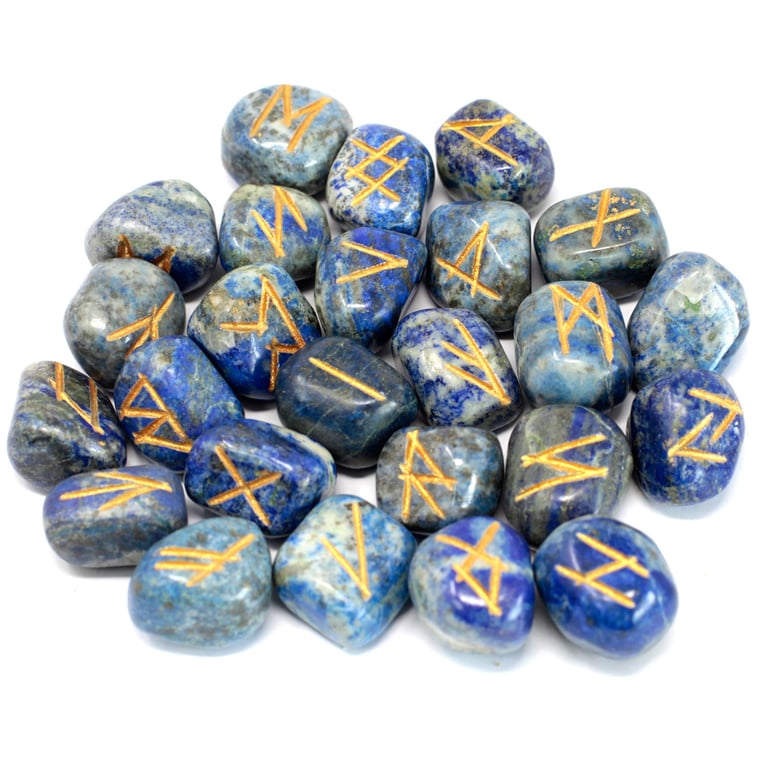 Lapis Lazuli Runes Stone Set - Authentic Ancient Symbols Carrying Case