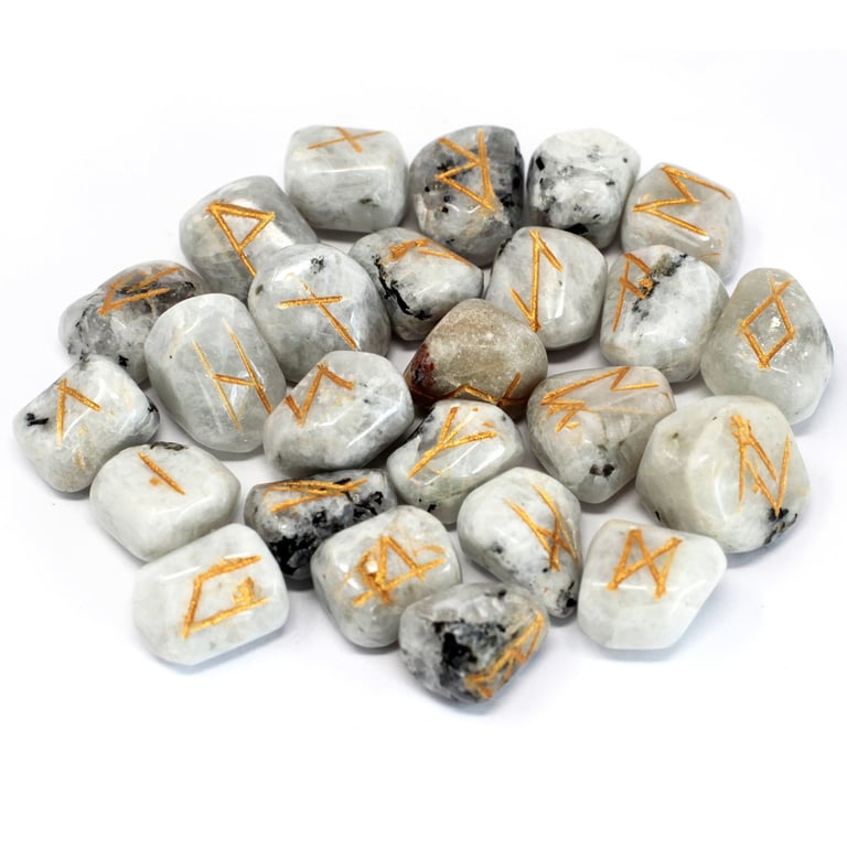 Rainbow Moonstone Runes Stone Set - Premium Quality Collectible Kit