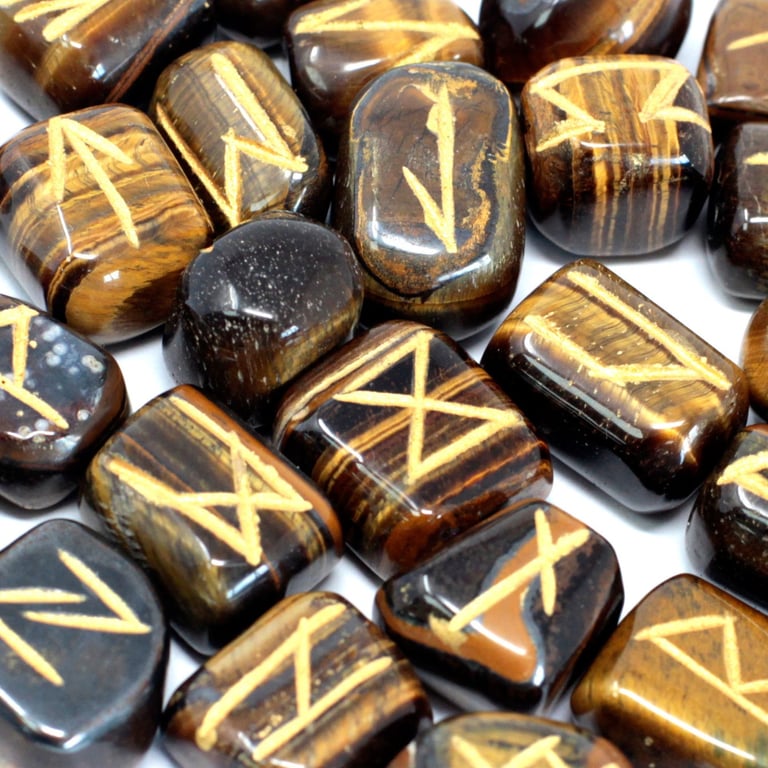 Tiger Eye Runes Stone Set - Portable & Authentic