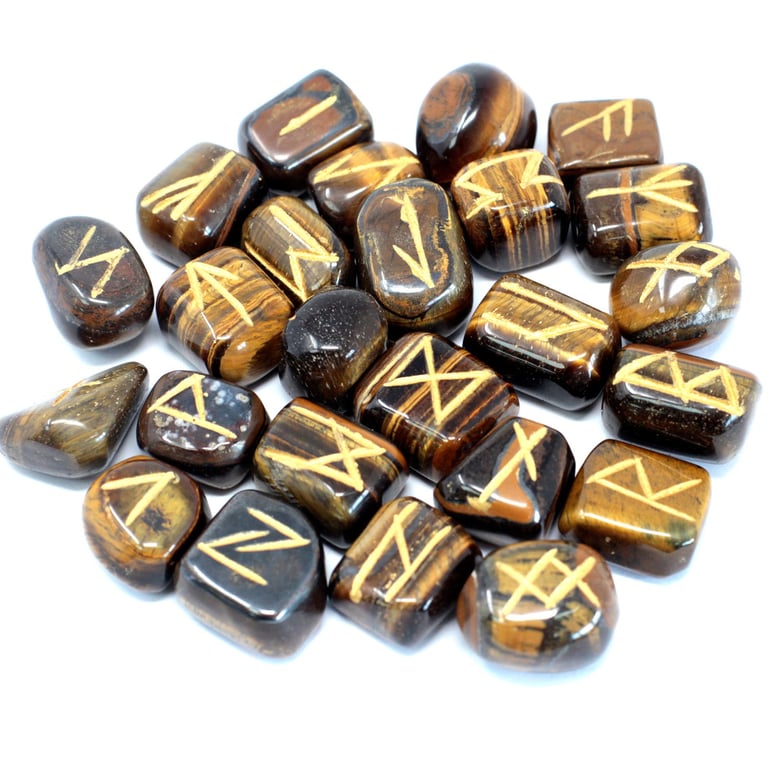 Tiger Eye Runes Stone Set - Portable & Authentic