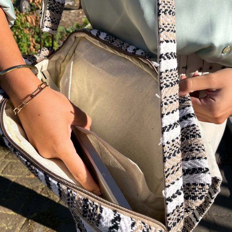 Laptop Bag - Soft, Durable (Soft Cream & Grey) - Banjar