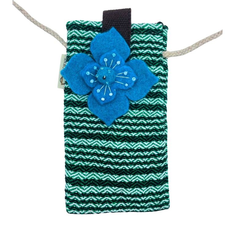 Phone Holder Bag Stripes Green - Adjustable Flower Decor Phone Stand Bag Accessory