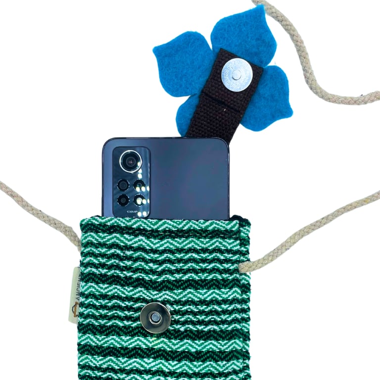 Phone Holder Bag Stripes Green - Adjustable Flower Decor Phone Stand Bag Accessory