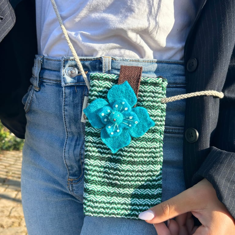 Phone Holder Bag Stripes Green - Adjustable Flower Decor Phone Stand Bag Accessory