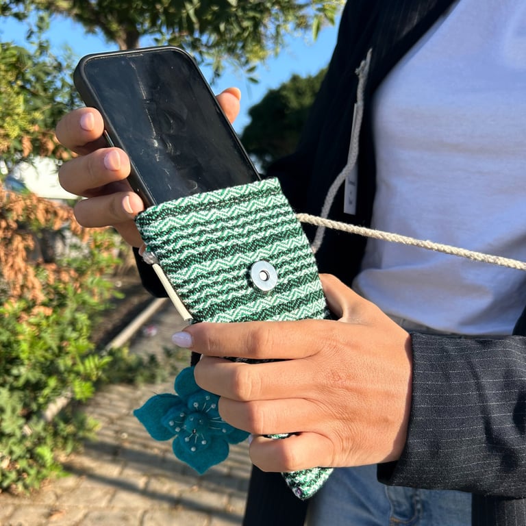 Phone Holder Bag Stripes Green - Adjustable Flower Decor Phone Stand Bag Accessory