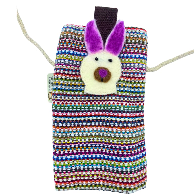 Phone Holder Bag Stripes Pink - Portable Bunny Decor Phone Stand Bag