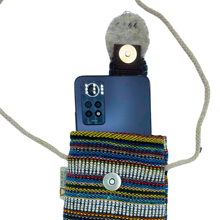 Phone Holder Bag Stripes Multi and White Owl Decorative Stand Bag