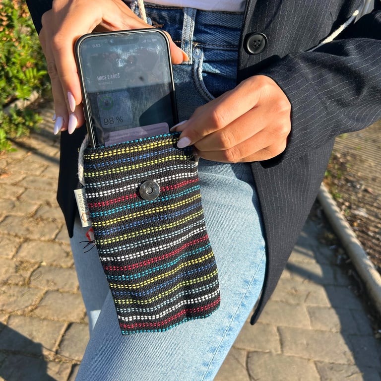 Black Phone Holder Bag - Multi-Use Storage Carrier with Fox Decor Design