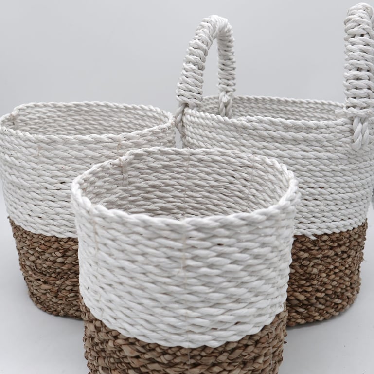 Natural White Seagrass Basket Set - Durable & Elegant Home Decor
