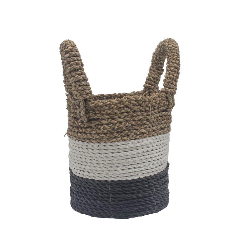 Seagrass Basket Set - Durable & Stylish - Dark Grey / White / Natural