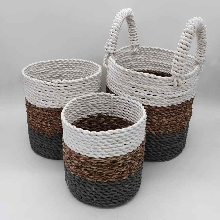 Seagrass Basket Set (Grey/Natural/White) - Durable, Stylish Home Decor