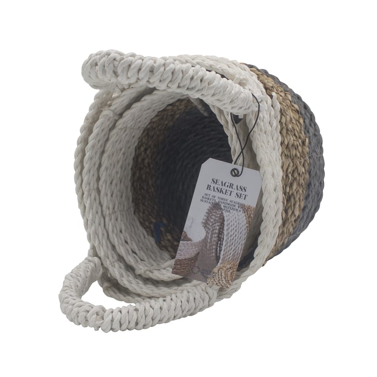 Seagrass Basket Set (Grey/Natural/White) - Durable, Stylish Home Decor