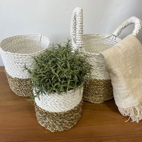 Seagrass Basket Set (Grey/Natural/White) - Durable, Stylish Home Decor