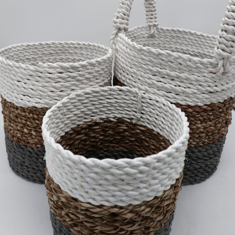 Seagrass Basket Set (Grey/Natural/White) - Durable, Stylish Home Decor