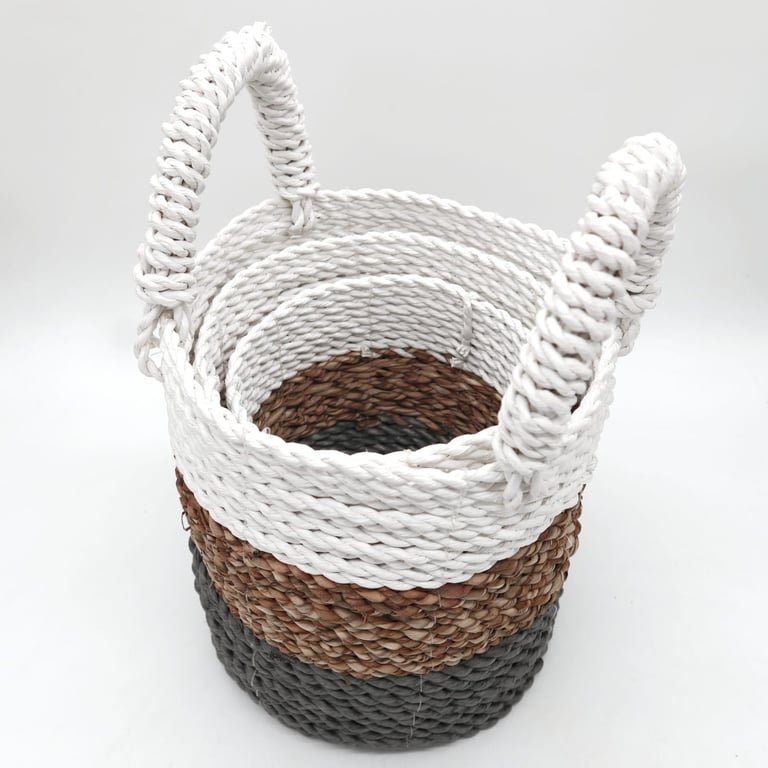Seagrass Basket Set (Grey/Natural/White) - Durable, Stylish Home Decor