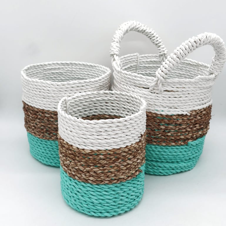 Seagrass Basket Set (Green/Natural/White) - Durable & Elegant Design