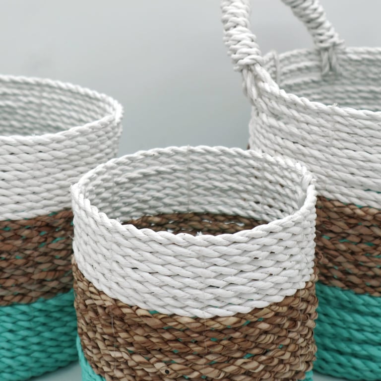 Seagrass Basket Set (Green/Natural/White) - Durable & Elegant Design