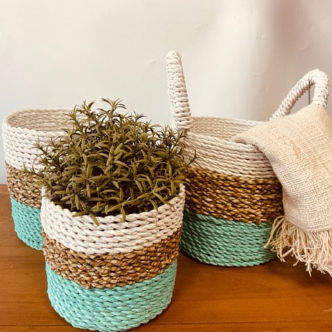 Seagrass Basket Set (Green/Natural/White) - Durable & Elegant Design