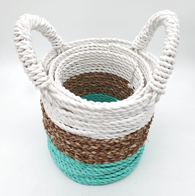 Seagrass Basket Set (Green/Natural/White) - Durable & Elegant Design