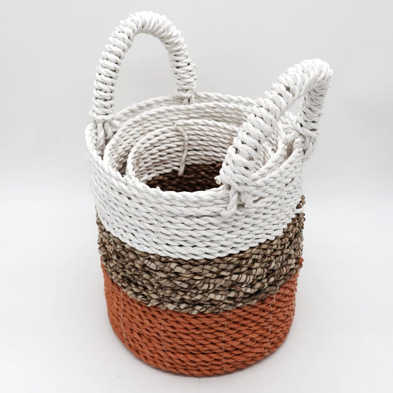 Seagrass Basket Set (Orange/Natural/White) - Durable & Stylish Design