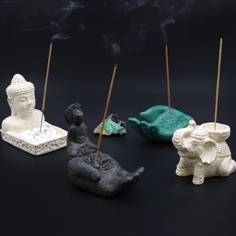 Incense Burner (Black) - Buddha & Hand Design
