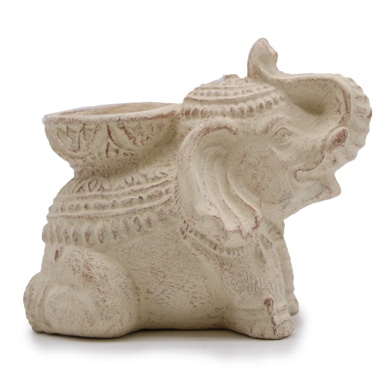 Elephant Large Incense and Candle Holder - Cream Colored Home Decor Stand