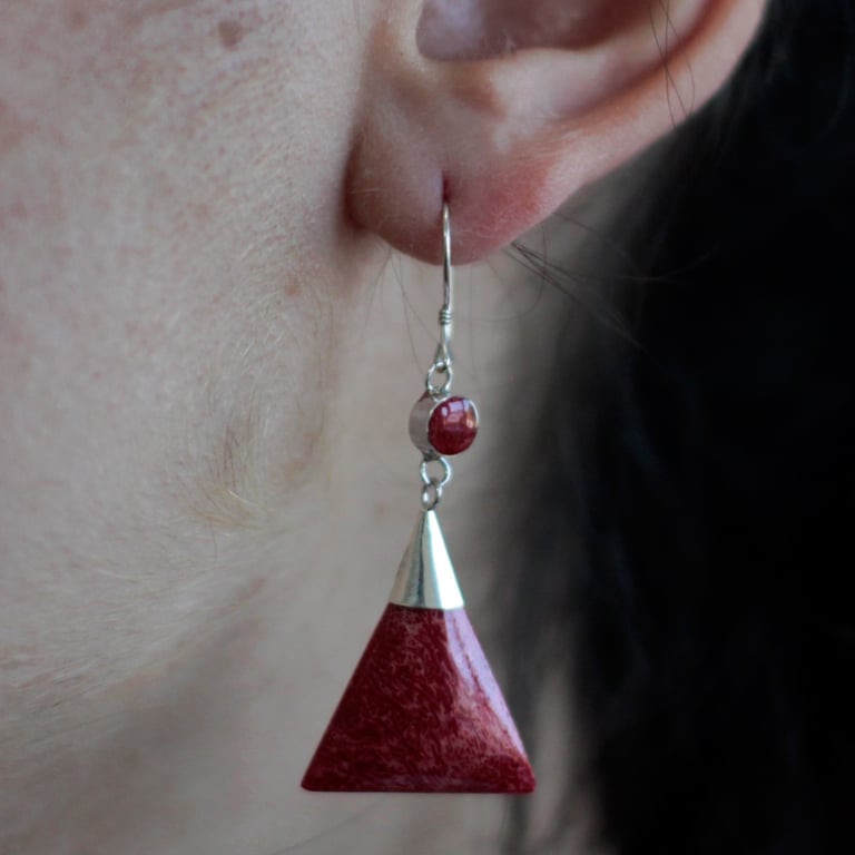 925 Silver Triangle Double Drop Earrings - Sterling Silver Jewelry