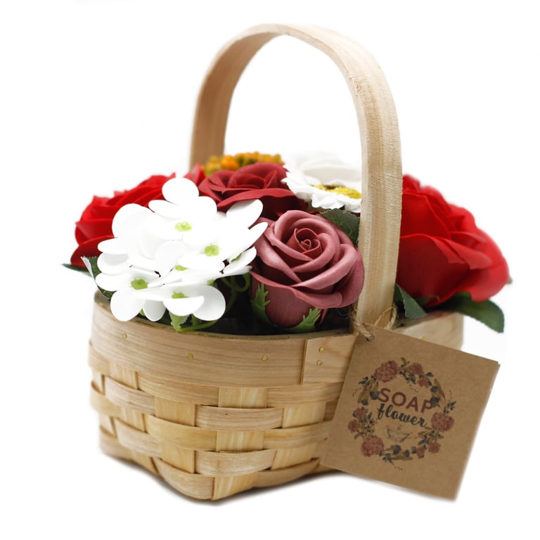 Wicker Basket Wine Red Floral Arrangement - Medium Size
