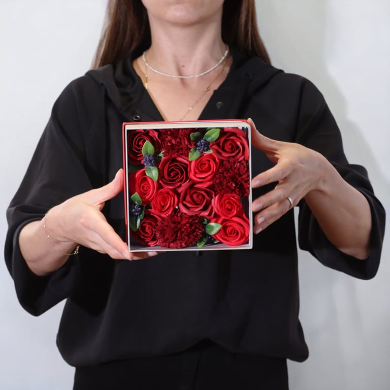 Roses Gift Box - Classic Red, Square Design - SquareBox Florals