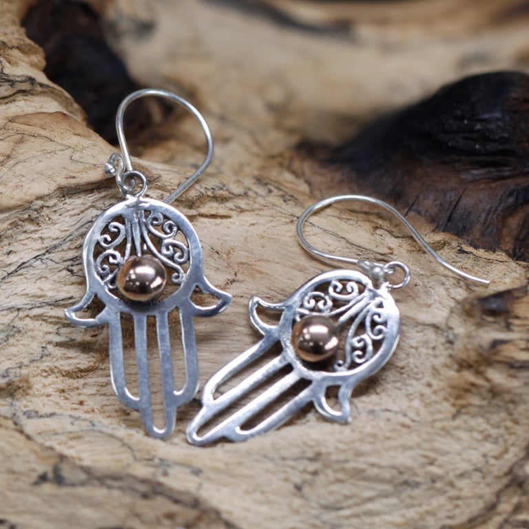 Gold & Silver Hamsa Earrings - Blessed Protection