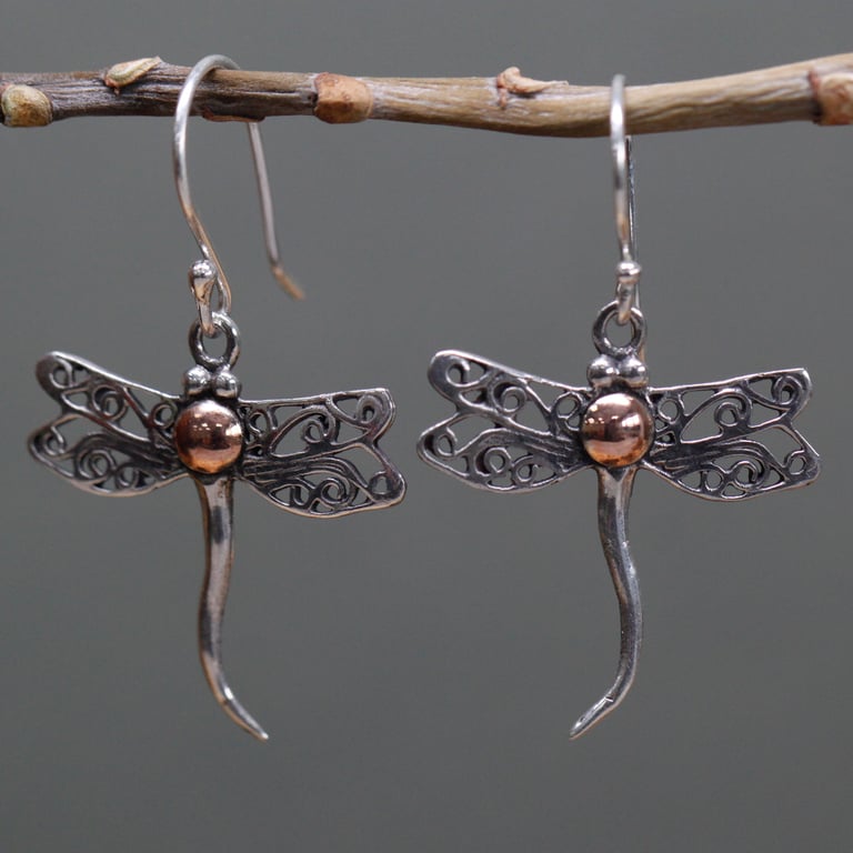 Gold & Silver Dragonfly Earrings - Timeless Charm