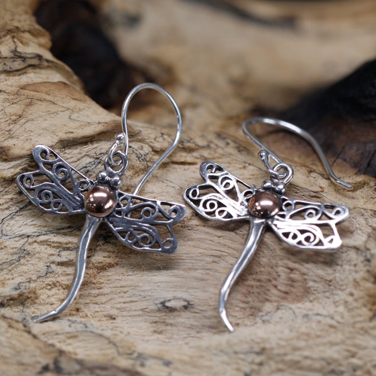 Gold & Silver Dragonfly Earrings - Timeless Charm