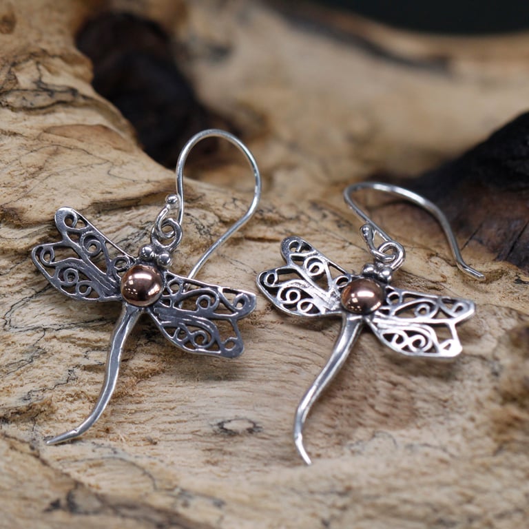 Gold & Silver Dragonfly Earrings - Timeless Charm