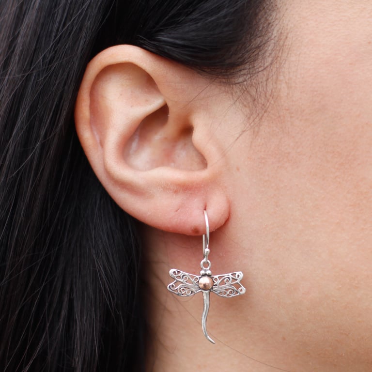 Gold & Silver Dragonfly Earrings - Timeless Charm