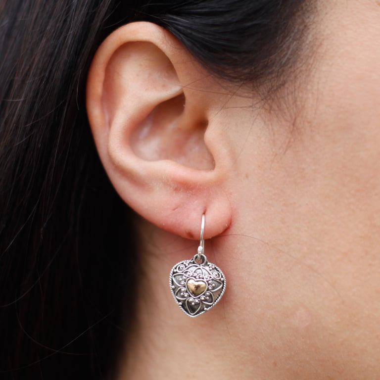 Gold & Silver Mandala Heart Earrings - Timeless Style