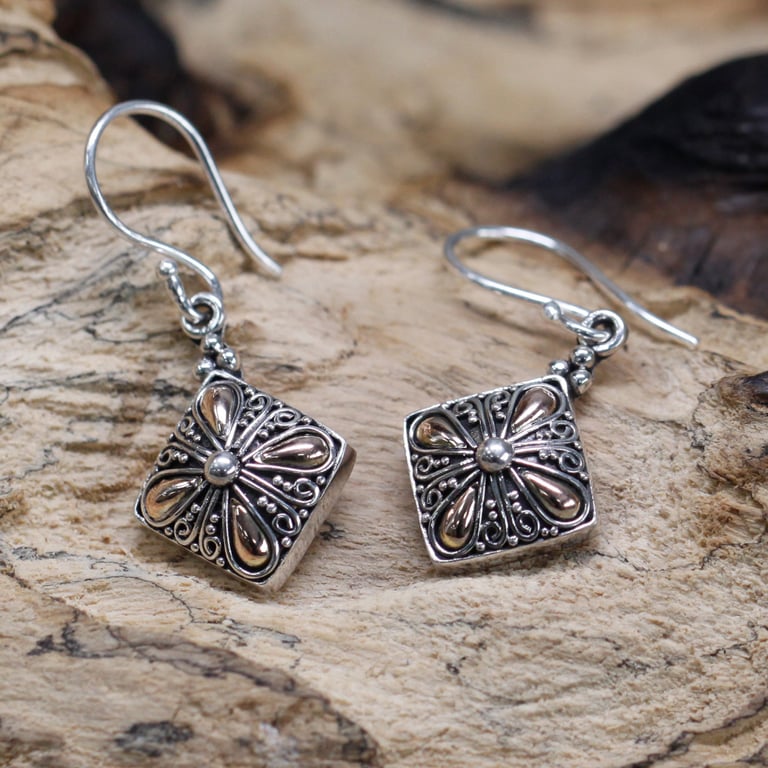 Gold & Silver Square Drop Earrings - Luxurious Design by BrandName