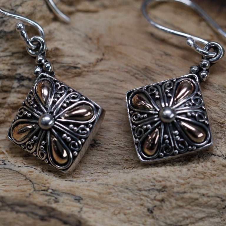 Gold & Silver Square Drop Earrings - Luxurious Design by BrandName