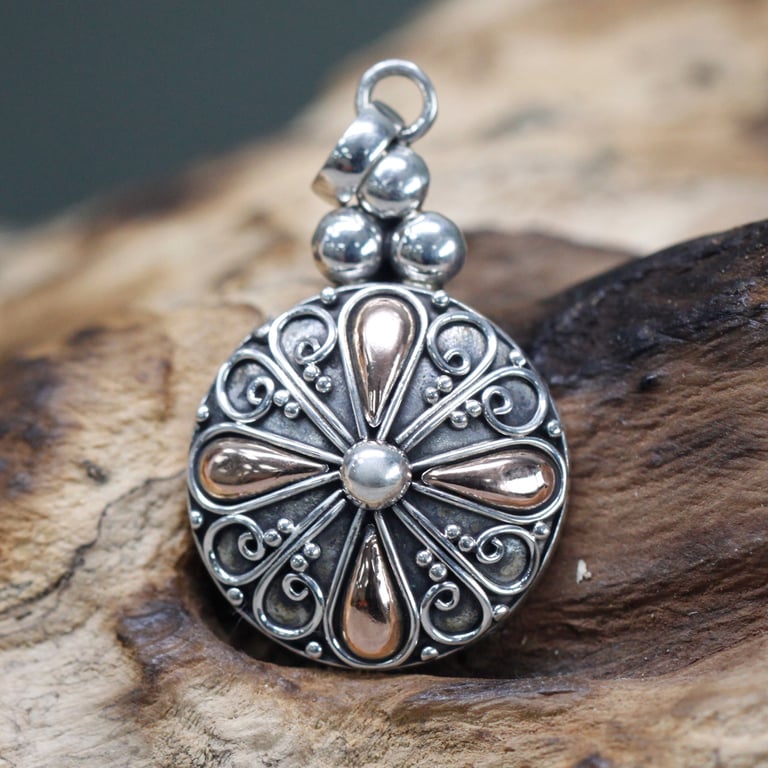 Gold & Silver Round Pendant - Classic Design - Brand Name